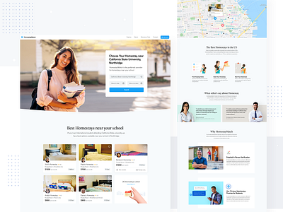 Sub Page for HomestayMatch booking booking app cards clean hero section homestay iconography illustration illustrations landing landing page landing page design marketing marketing agency marketing page modern testimonial web web design website
