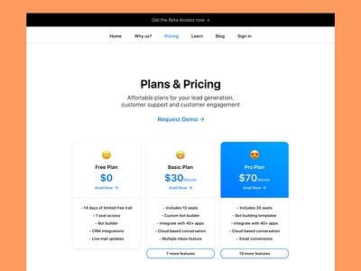 Chatbot.io - Pricing Page clean landing marketing marketing agency marketing site modern pricing pricing page ui web web design website website design
