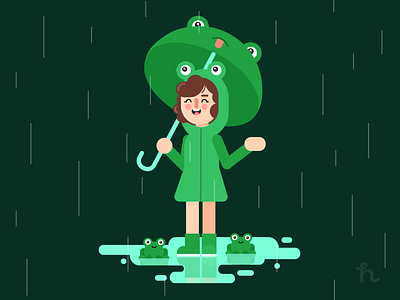 Girl in the rain character design flat design frog illustration illustration vector motion design rain