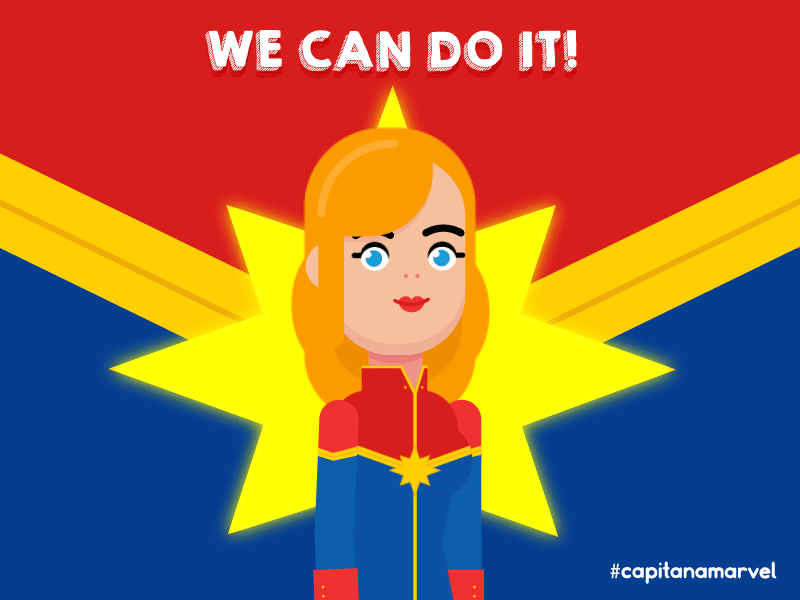 We can Do It! - Captain Marvel animation2d brie larson captain marvel character design flat design illustration motiongraphics woman day