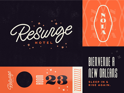 Resurge Hotel boutique hotel branding design hand drawn type hotel hotel branding icon logo louisiana new orleans retro script typography