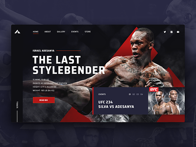 Israel "The Last Stylebender" Adesanya homepage concept branding concept fighter fighters hero homepage layout mixed martial arts mma sport ufc ui web