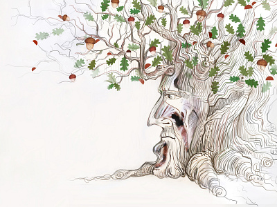 Oak tree character illustration lithuania nature nature art oak oak tree portrait tree watercolor