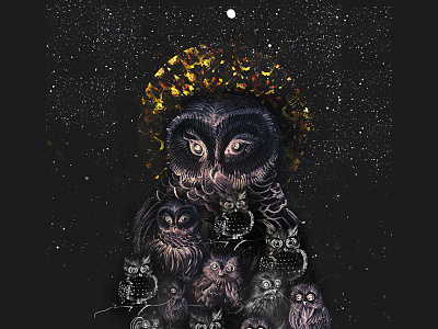 Magic owl world art digitalart digitalillustration drawing ink illustration night owl