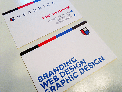 Headrick Cards brand branding business cards cards design flat identity minimal moo cards shield simple
