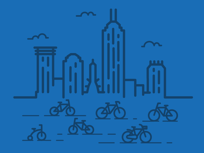 Downtown Indy Bikes cityscape bike bicycle indy indianapolis indiana design vector graphic design cloud building city