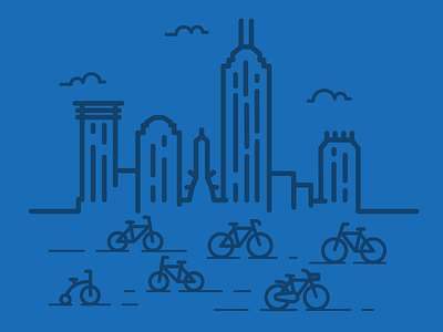 Downtown Indy Bikes bicycle bike building city cityscape cloud design graphic design indiana indianapolis indy vector