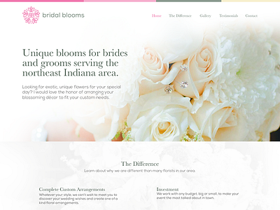 Bridal Blooms Website - Scenario77 bridal florist flower green logo one page pink single page web web design website wedding