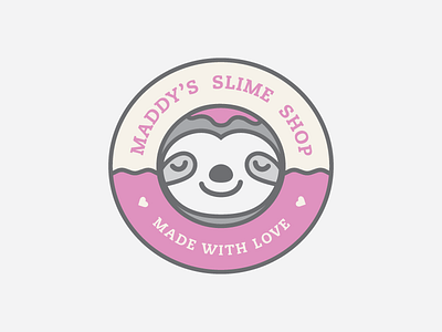 Maddy's Slime Shop branding circle crest design face flat graphic design heart icon illustration logo minimal pink seal sloth