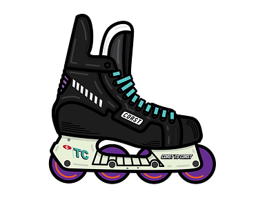 Bauer Retro Roller Hockey Skate - Coast to Coast Hockey bauer black canada clean design flat graphic design hockey hockey logo hockey skate illustration purple retro roller hockey sports teal vector