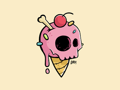 Ice Cream Lluksy cartoon cute food funky funny handdraw icecream illustration illustrator outline skeleton skull streetart yummy
