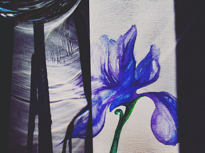 Iris 1. Cloud Ballet flower glass green illustration iris shadow sunlight violet watercolor