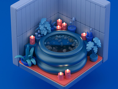 Hot tub 3d c4d cinema 4d cute hot tub illustration octane stylized toon