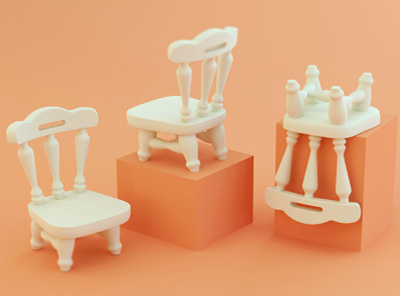 Stubby Chairs 3d c4d cinema 4d illustration model stylized