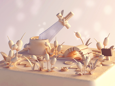 Excalibur's Pond 3d c4d c4dart cinema 4d cinema4d cute illustration model octane stylized