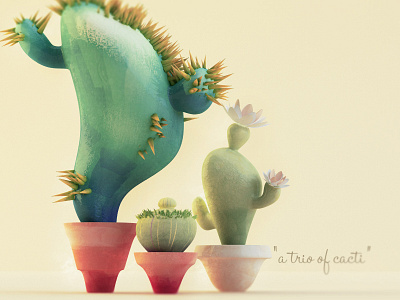"a trio of cacti" final 3d bodypaint c4d cinema 4d illustration painter photoshop