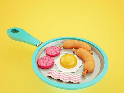Breakfast time animation bacon breakfast c4d cute eggs flip mograph motion pan sausage