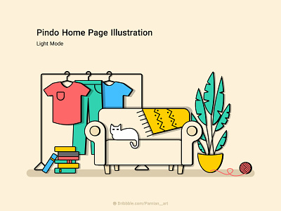 Pindo Home Page Illustration c2c cat classified coach dark mode ebay flea market graphic design home page illustration illustrator light mode pindo second-hand sofa ui design used