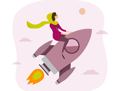 Startup business beginning branding character company design development girl graphic design illustration illustrator landing page rocket start startup success team vector