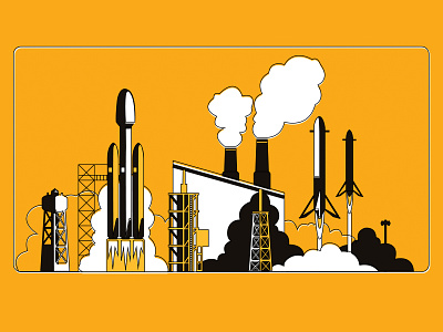 Startup Factory branding company design elun musk factory graphic design illustration illustrator industry landing page lauch nasa produce rocket rocket factory rocket industry startup vector