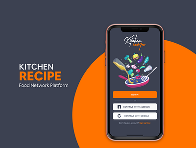 Kitchen Recipe (Recipe sharing platform) branding clean ui dark ui food app illustration login screen minimal orange productdesign ui ui ux design
