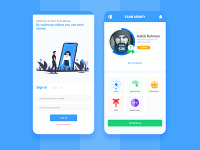 Earn Money Apps Concept 2019 trends android app apps design blue branding dashboard ui figma flat minimalistic mobile ui sign in ui ui ux design ui 100 undraw