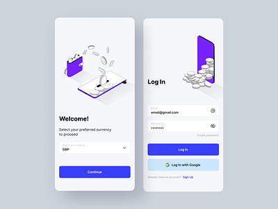 Login & Welcome screens for cryptocurrency wallet app clean crypto cryptocurrency cryptowallet design illustration minimal minimalism minimalist minimalistic ux wallet