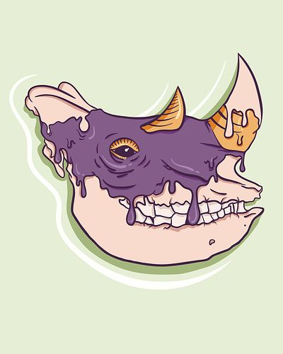 Melting Rhino animal art creepy digital drawing illustration melting rhino skeleton skull