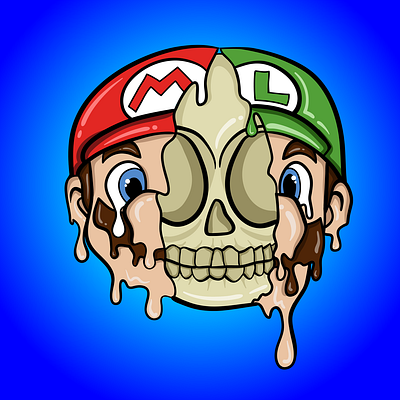 Melting Mario/Luigi cartoon characters creepy drawing luigi mario melting nintendo skeleton skull video games