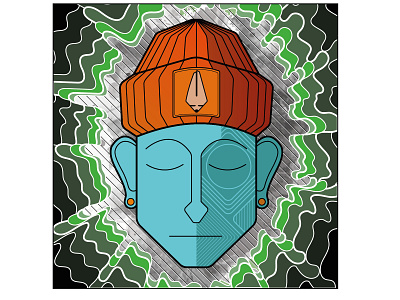Streetstyle Buddha blue design digital art illustrator mindful orange spirtual sticker