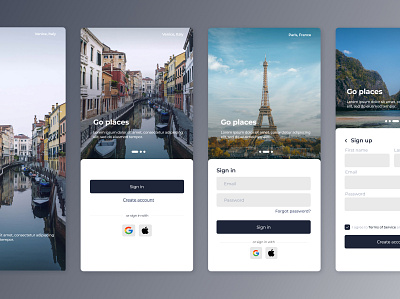 Booking / Travel App Login adventure app clean flat login minimal mobile app design mobile ui ux mobile ux shadowbox signup travel app travel concept