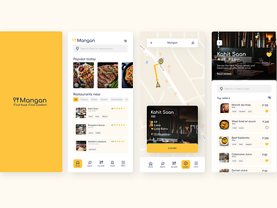 Mangan food travel mobile app mobile design mobile ui mobile ux navigation app travel app yellow