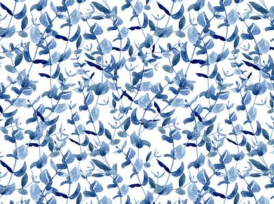 Blue Eucalyptus Pattern floral illustration pattern surface design watercolor