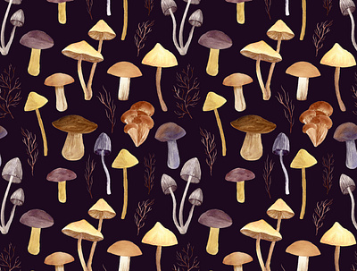 Mushroom Watercolor Pattern illustration pattern surface design watercolor