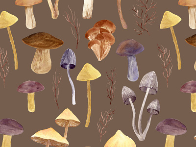 Watercolor Mushroom Pattern illustration pattern surface design watercolor