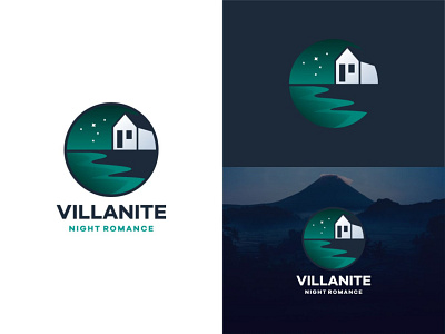 Villa beach branding gradient house icon illustration logo night sky villa