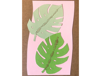 Philodendron card collage collage collage art cut out design graphic design illustration leaf leaves philodendron sew sewing sewn stitch thread zigzag