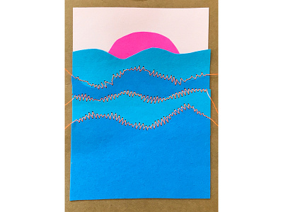 Ocean card collage card collage collage art design graphic design ocean paper sew sunrise sunset thread zigzag