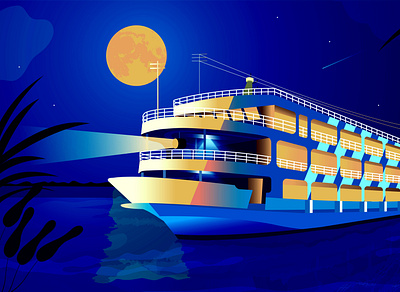 Launch color illustraion nabilemonn night vector night vector transport vectror water vehicle