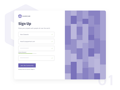 ShareCube application branding design form icon illustration share sign up typography ui web