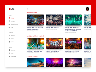 Youtube Redesign application branding cards concept design home live movies music redesign store trending typography ui ux videos web youtube