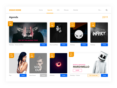 Ziggo Dome Redesign agenda application cards concept design music redesign redesign concept store tickets typography ui ux web ziggo dome