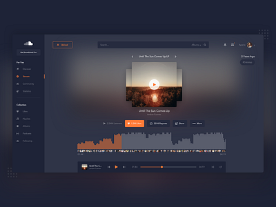 Soundcloud Redesign application branding cards concept design discover followers likes listeners music play pro redesign sound soundcloud streams typography ui upload ux