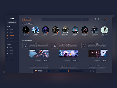 Soundcloud Redesign 2 app application branding cards concept concept design design follow followers redesign redesign concept signup soundcoud ui upcoming events ux web