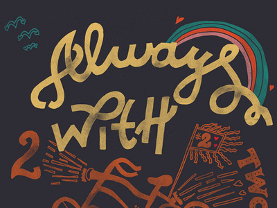 Always With Two Hearts bicycle bicycle days bicycle quote bicycles handlettered handlettering illustration motivation quote motivational quote quotes word art