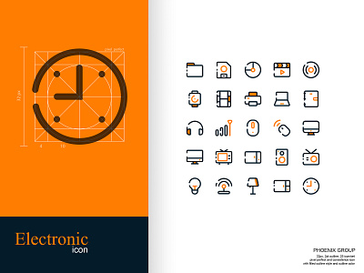 Electronic icon set app design icon icon design icon set iconography icons illustration line logo ui ux vector web website