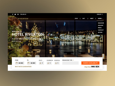 Hotel Riverton Redesign 4star booking booking app design desktop gothenburg hotel hotel booking product design room stay ui ui design web web design webdesign website website design