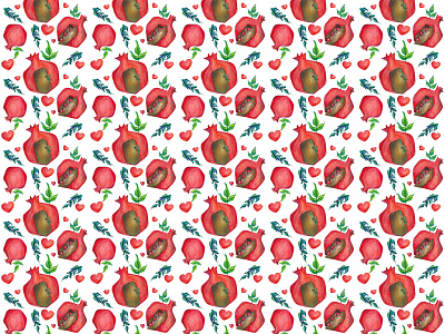 Pomegranate Love heart illustration love pattern patterndesign photoshop pomegranate water color