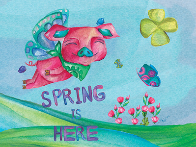 spring:) typography design charachter water color photoshop illustration