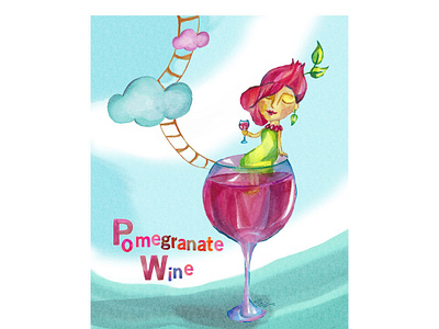 Pomegranate Wine design charachter illustration pomegranate watercolor watercolors wine
